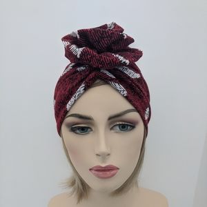 Red Turban Tropical Leaf Print Hat Cap Big Flower
